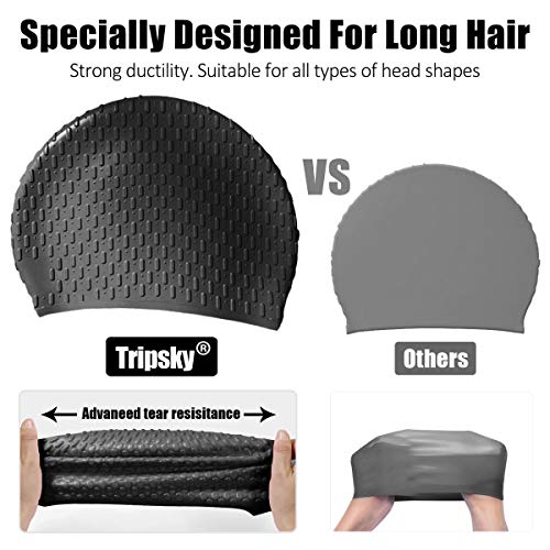 Tripsky Silicone Swim Cap,Comfortable Bathing Cap Ideal for Curly