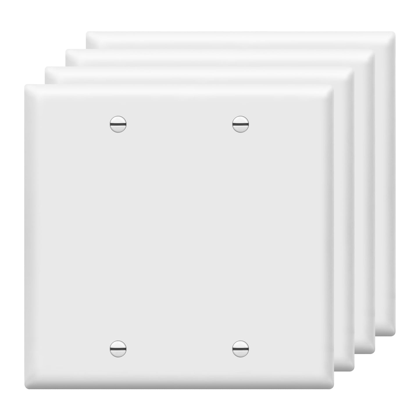 ENERLITES Double Blank Device Wall Plate Cover, Gloss Finish, Standard Size 2-Gang 4.50" x 4.57", Unbreakable Polycarbonate Thermoplastic, 8802-W-4PCS, White, 4 Pack
