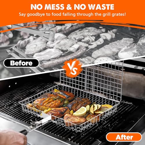Square Grill Baskets Set for Outdoor Cooking - 2 Pack Stainless Steel