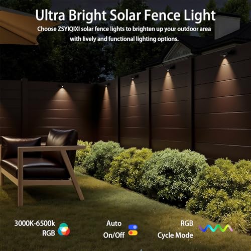 ZSYIQIXI Outdoor Solar Wall Lights, 10 Color Changing LED Spotlights, Warm White/Cool White/RGB, IP44 Waterproof, ABS Material, Solar Safety Lights for Gardens, Courtyards, and Terraces (Black-2P)