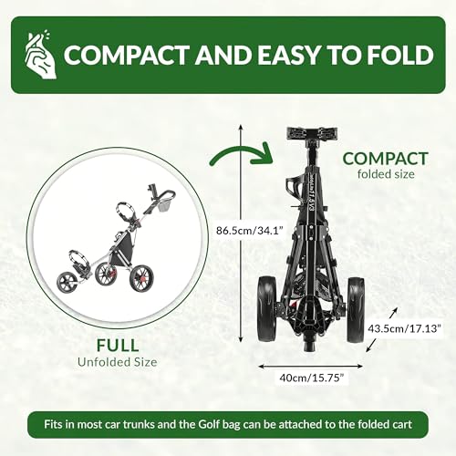 Lightweight Golf Push Cart - Aluminum 3-Wheel Foldable - Silver