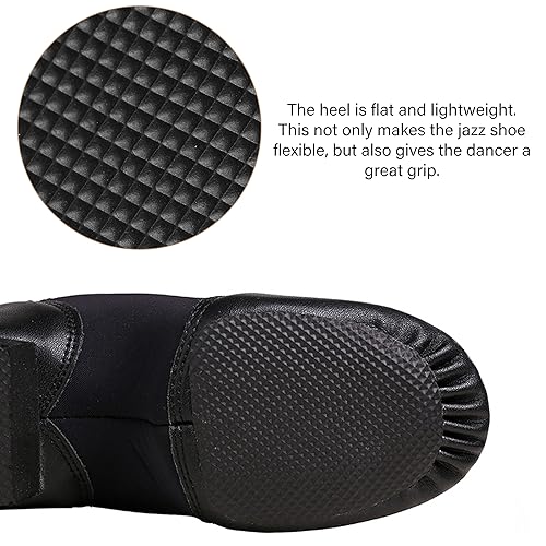 Jazz Dance Shoes for Girls - Black, Leather Slip-On, 12 Little Kid