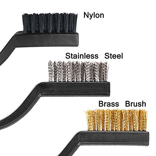 15 pieces Scratch Brush (Stainless Steel + Brass+Nylon), AFUNTA Curved Handle Masonry Wire brush Set Bristle for Cleaning Welding Slag and Rust,5 pcs Per Type