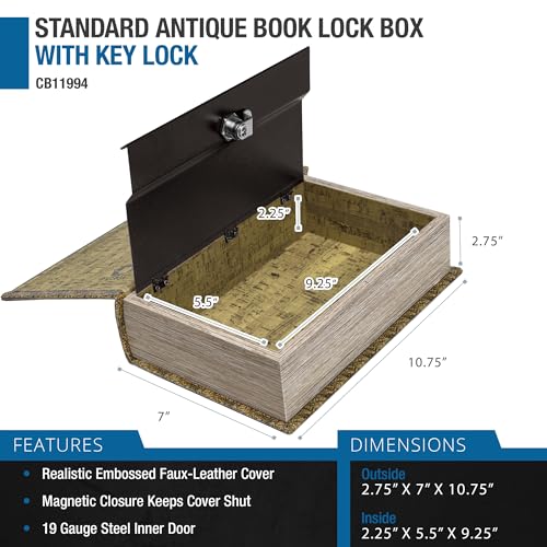 Barska Antique Map Book Safe 7x2.75x10.75-inch Hidden Lock Box with Key
