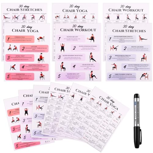 Chair Yoga Chart Poster Set - 30-Day Challenge, 6-Pack
