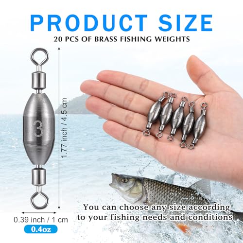 Brass Fishing Sinker Swivel Weights - 2/5 oz, 20 Pack