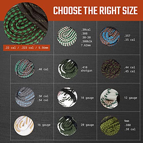 Compact Gun Cleaner Rope for .223 5.56mm .22 9mm .380 12 GA .30 .308 .44 Cal