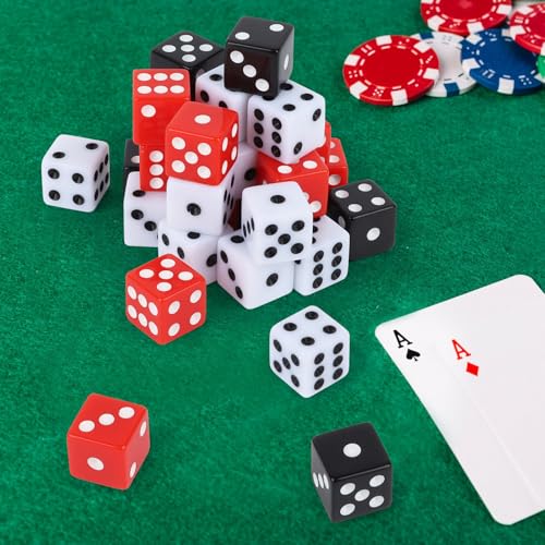 50-Piece 16mm Standard Game Dice Set - Black, White, Red Acrylic Square Corner
