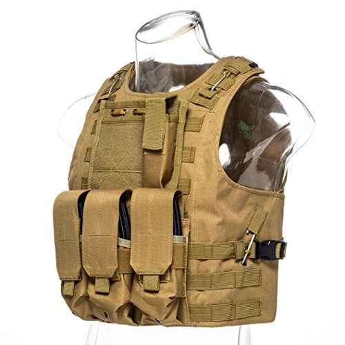 Tactical Airsoft Paintball Vest - Molle Combat Gear - Tan-A
