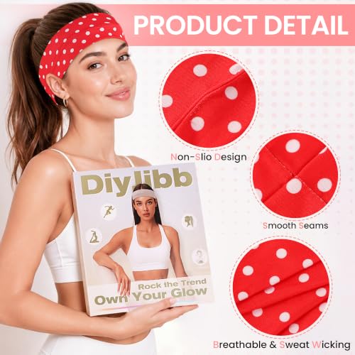 10-Pack Non-Slip Cotton Headbands for Women & Men - Polka Dots & Stripes
