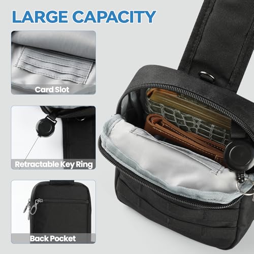 Keanoo Black Sling Bag Anti-Theft Crossbody RFID Lock, Compact EDC Shoulder Bag