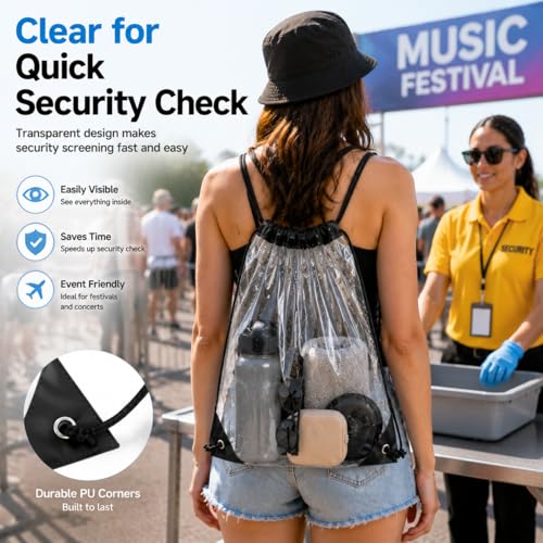 Clear Drawstring Backpack - Stadium Approved 4PCS Set