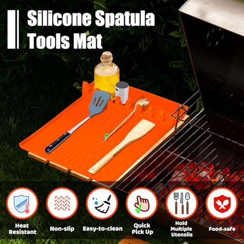 Large Silicone Grill Mat with Drip Pad - Orange, Heat Resistant & Non-Slip