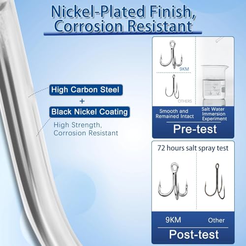 Treble Fishing Hooks - High Carbon Steel, 10 Pcs for Salmon & Trout