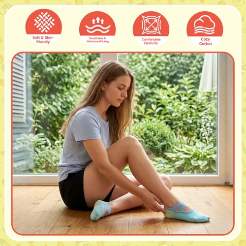 6 Pairs Color Gradient Pilates Socks for Women with Straps