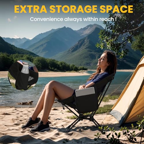 Overmont Black Ultralight Portable Camping Chair - Support 330Lbs, Foldable Beach & Hiking Seat with Carry Bag for Adults