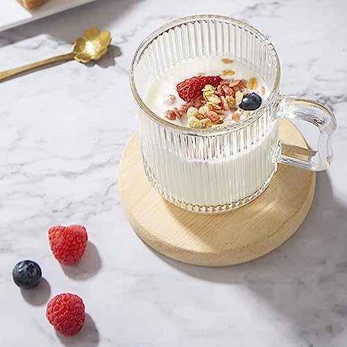 6 Pack 12 oz Premium Glass Coffee Mugs with Handles - Clear Striped Tea Cups for Hot/Cold Beverages, D.M DESIGN·MASTER