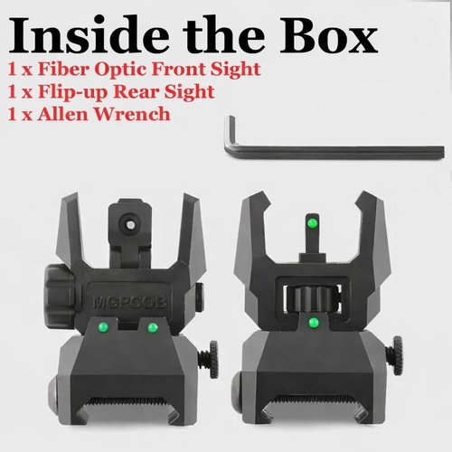 GOTICAL Fiber Optic Sights Flip Up Front and Rear Strong Polymer Folding Sights with Red and Green Fiber Optics Dots Tool-Free Adjustable Backup Sight Set for Picatinny Rails