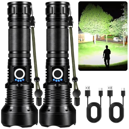 KINGCAESAR Rechargeable LED Flashlight 90,000 Lumens, Waterproof 2-Pack