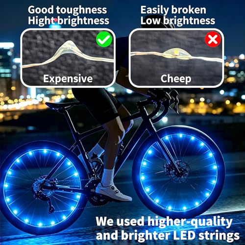 MH Brighter Blue Bike Wheel Lights – 20 LED, 2 Wheels, 2 Modes, Waterproof