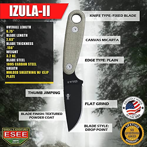ESEE Knives Izula Fixed Blade Knife with Survival Kit, Handles, Sheath, & Clip Plate (Black/Grey Handle)