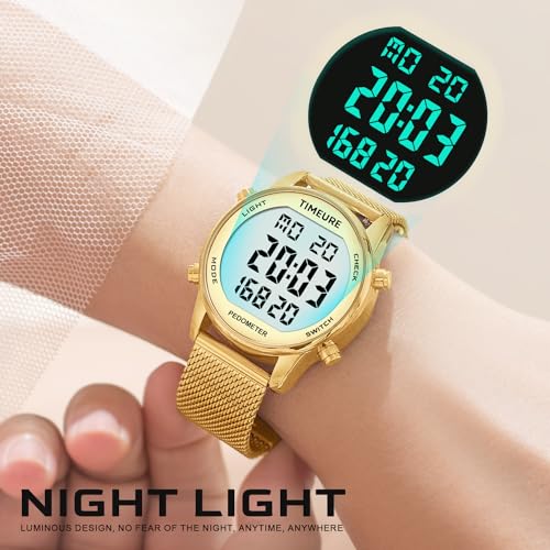 Pedometer Watch for Women - Step Counter with Steel Mesh Band
