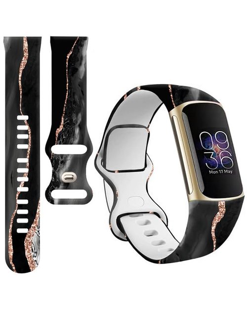 BOSPFJG Sport Bands Compatible with Charge 6 /Charge 5 for Women Men,Soft Waterproof Replacement Straps Wristbands for Charge Advanced Fitness Tracker(Abstract Black Gold Marble)