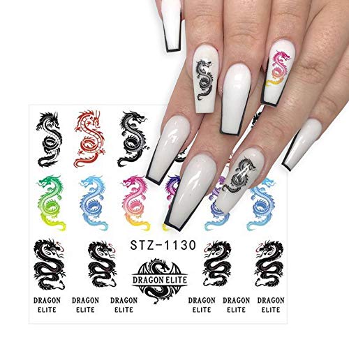 Flame Chinese Character Dragon Nail Stickers - 5 PCS