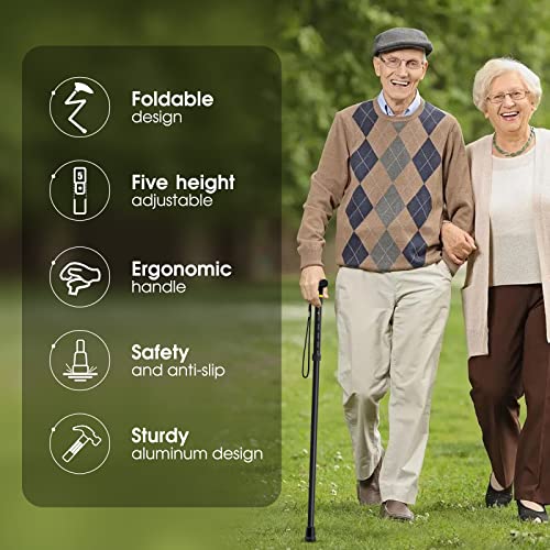 Folding Cane, Walking Poles with Adjustable Height, Canes for Men,