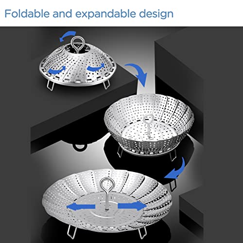 304 Stainless Steel Vegetable Steamer Basket Expandable for 6.4-10.2 Inch Pots with Tongs
