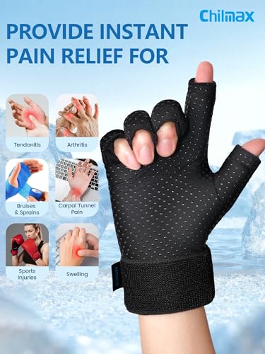 Chilmax Medium Hand Ice Pack Gloves for Arthritis Relief - Reusable Cold & Hot Therapy
