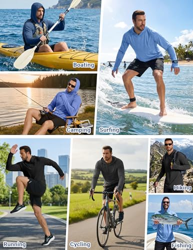 COOFANDY Men's UPF 50+ Light Blue UV Sun Protection Fishing Hoodie - Medium