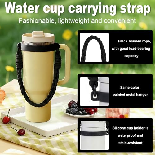 Water Bottle Handle Strap with Silicone Ring - Black Braided