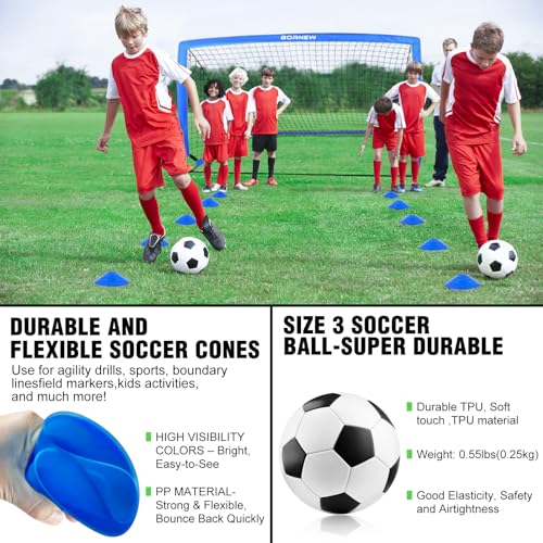 Kids Soccer Goal Set - Portable 6' x 4' & 4' x 3' Nets - Blue