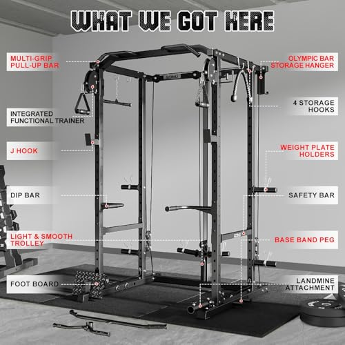 2000LB Power Cage Rack with Cable Crossover System - Black