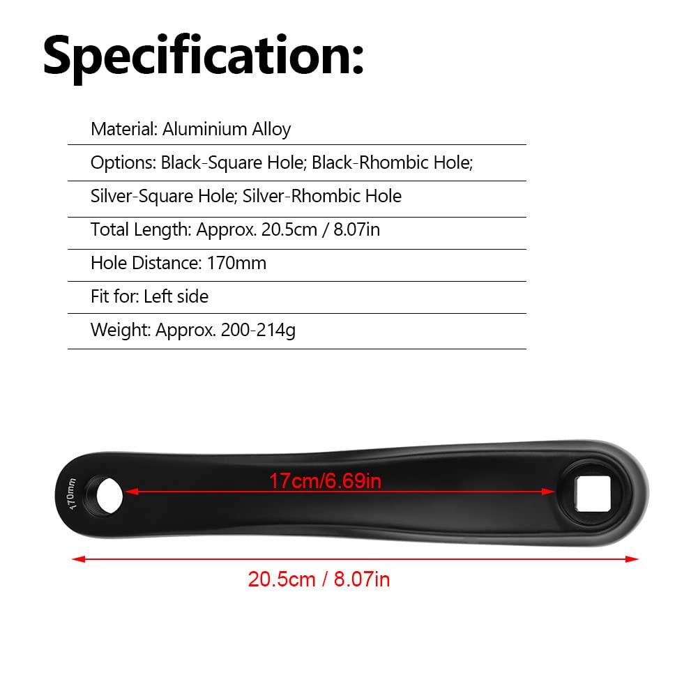 Mountain Bike Crank Arm, Lightweight Aluminum Alloy Replacement Left Crank 170mm Bicycle Crank for Mountain Cyclists, Trail Riders, Bike Repair Shops