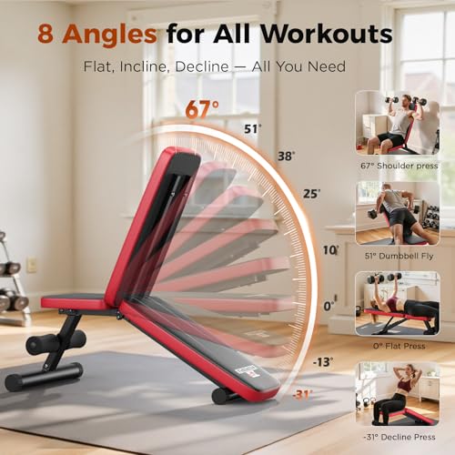 Adjustable Weight Bench for Home Gym - 660lbs Capacity, 8 Backrest Angles, Compact & Foldable Design