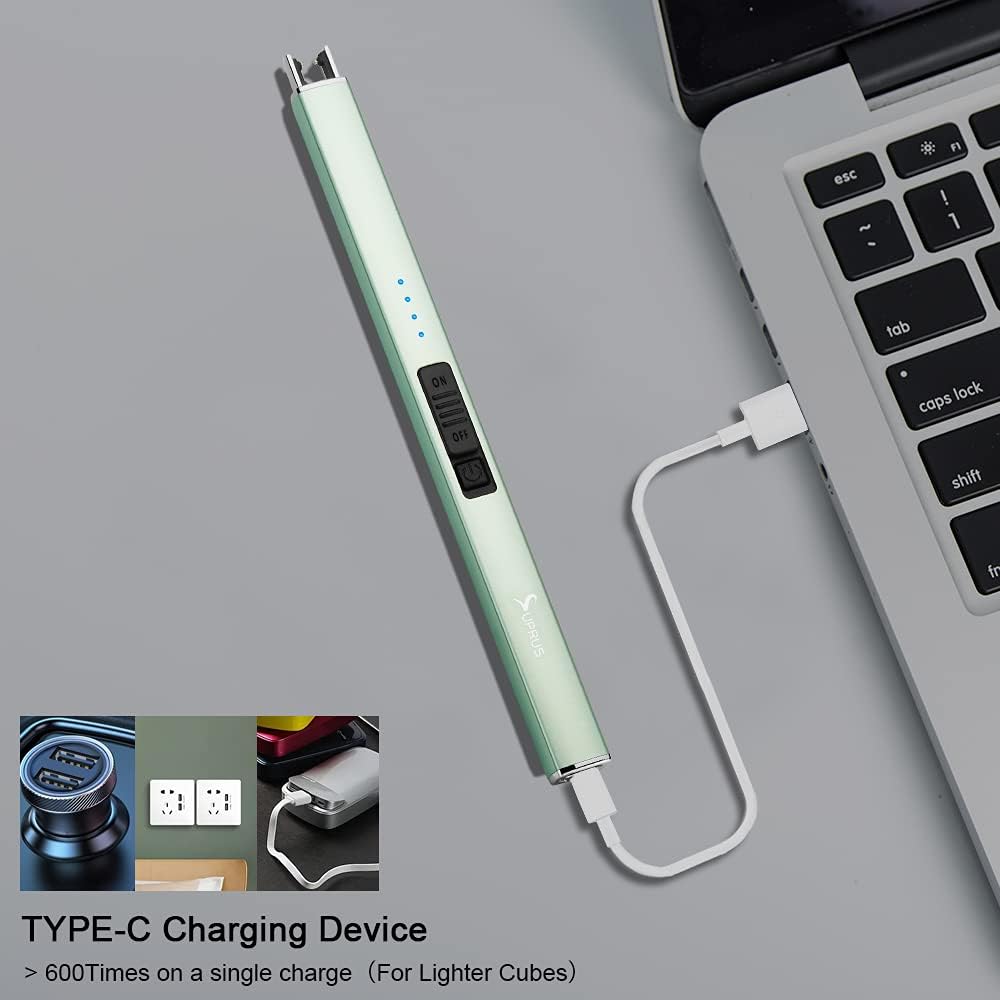 SUPRUS Electric Arc Lighter - Rechargeable Windproof USB Lighter with Safety Lock | Green, 3-Pack