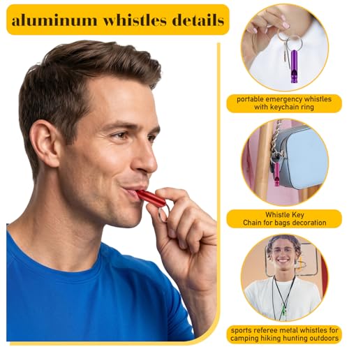Mini Aluminum Emergency Whistles with Keychains - 24 Pieces