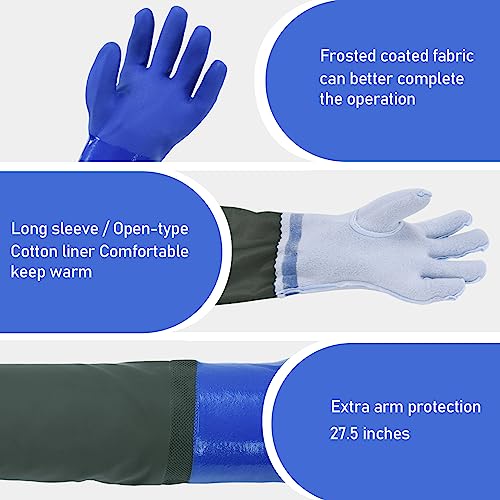MUMUKE 3-pair set Long Waterproof Gloves, Long Chemical Gloves, Reusable, Padded Cotton Lined/Acid & Oil Resistant 28 inch