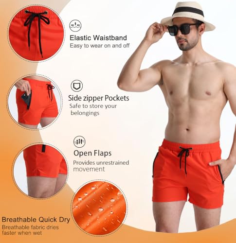 Men's Quick Dry 5" Zipper Beach Shorts - X-Large Orange