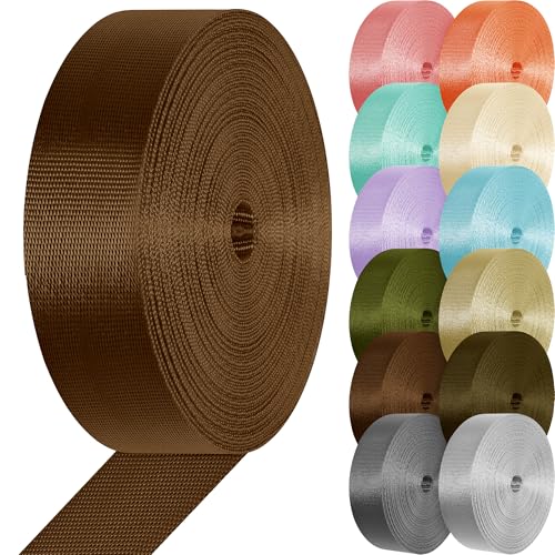 1.5 Inch Lightweight Nylon Webbing Strap - Sand Brown, 3.3 Yards