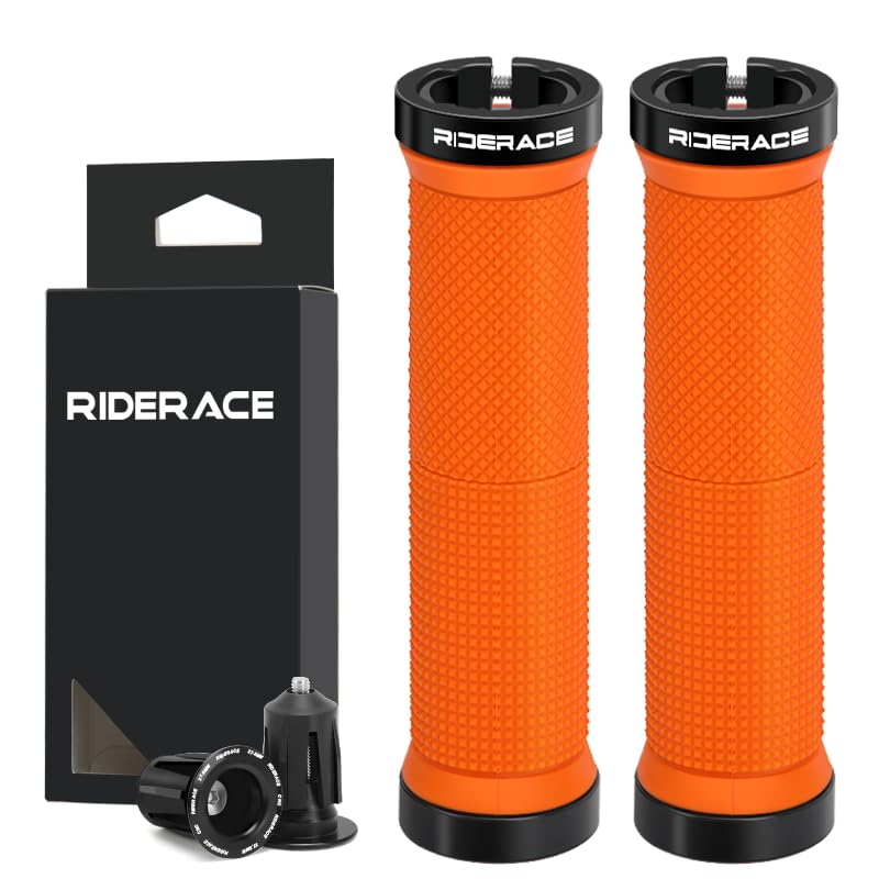 Orange Bike Handlebar Grips Dual-Lock Ergonomic Rubber MTB/BMX/Road Cycling