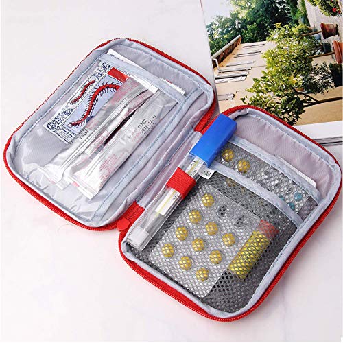 First Aid Kit Bag - Mini Medical Storage Pouch, Red & Blue, Small Size
