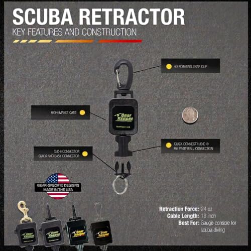 Gear Keeper Scuba Retractable Lanyard for Dive Console & Depth Gauge - Chest Mount Mini, Hd Rotating Snap Clip