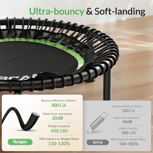 Mini Rebounder Trampoline for Adults - 40" Green - Foldable Bungee Fitness