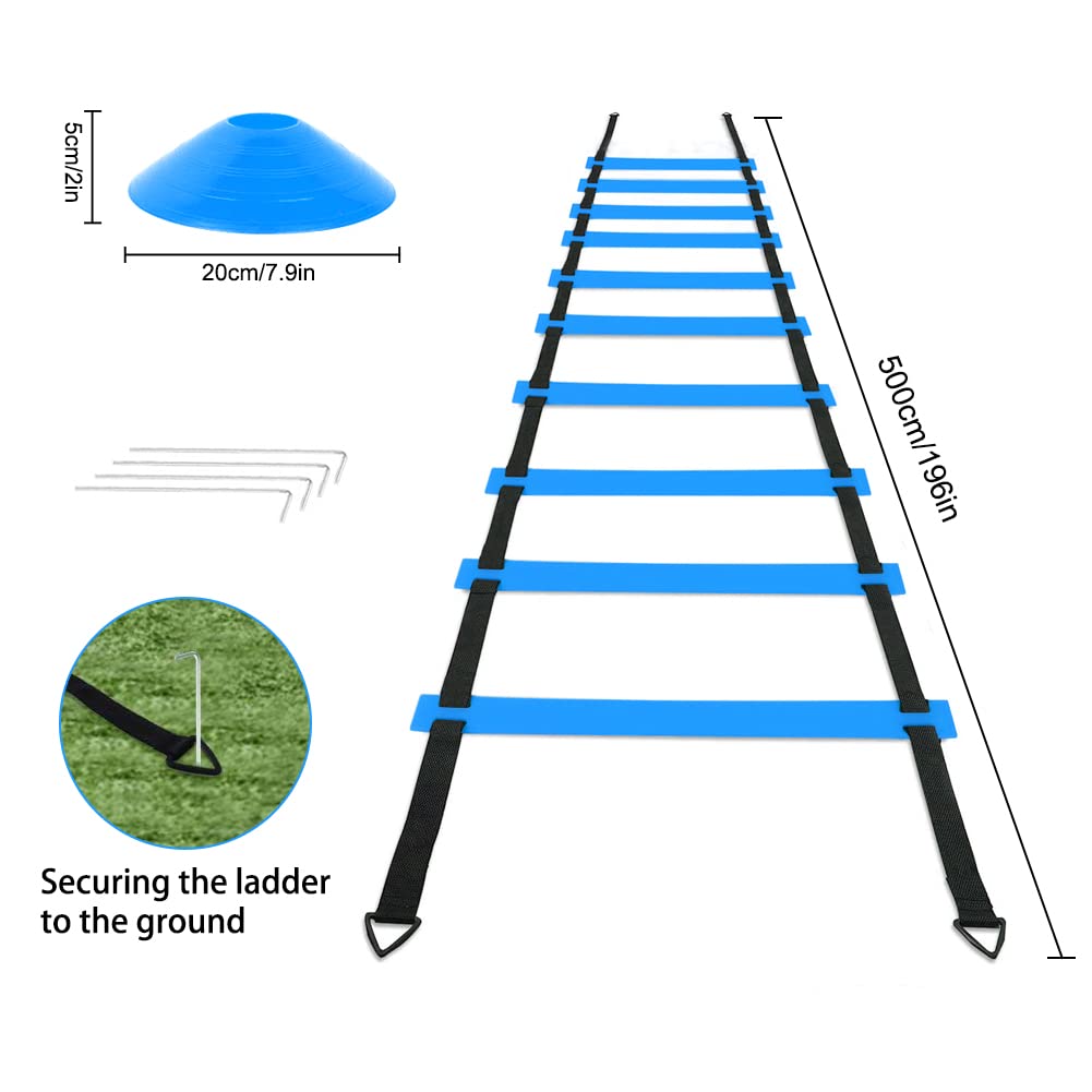 HOTOOLME Speed Agility Training Equipment Set - Includes Agility Ladder, Running Parachute, 8 Resistance Bands,20 Cones, 4 Hurdles, Jump Rope for Training Football, Soccer, Basketball Athletes