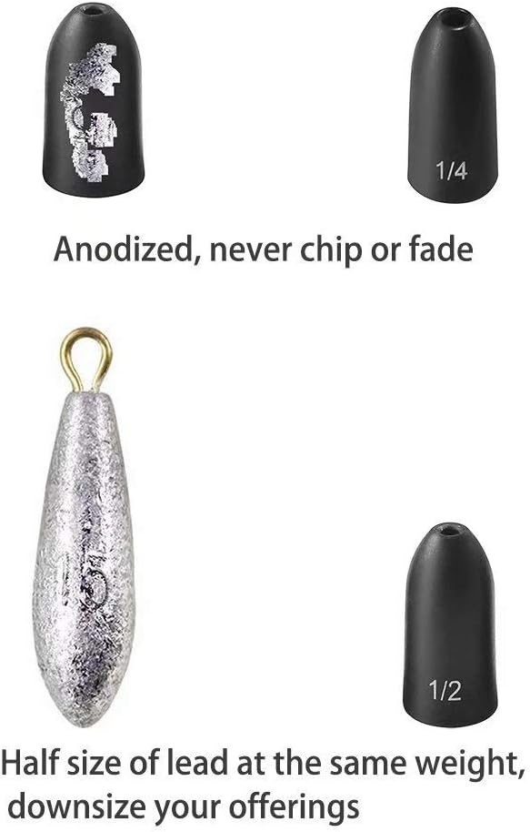 Tungsten Bullet Fishing Weights by [Brand Name] - 12 Pack Insert Free Worm Sinkers | 1/8 to 1/2 oz Sizes