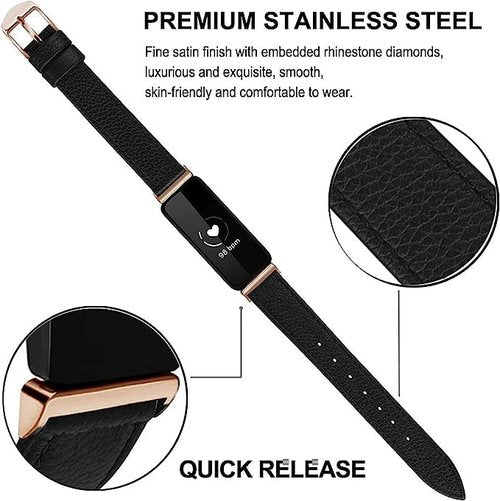 TUV PLNT Bands Compatible with Inspire 3 Women Men, Leather Accessories Strap Wrist Band Compatible with Inspire 3 (Inspire 3, Black/Rose Gold)
