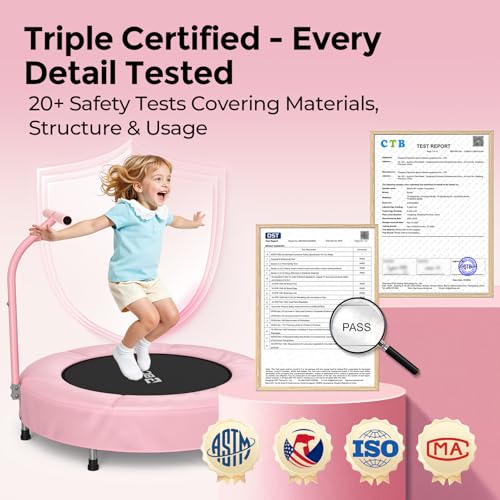 Kids Toddler Trampoline 36'' with Foam Handle - Pink-Classic